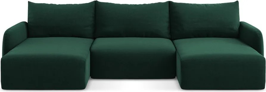 Ciemnozielony aksamitny rozkładany/ze schowkiem narożnik (w kształcie litery U) Kalena – Makamii