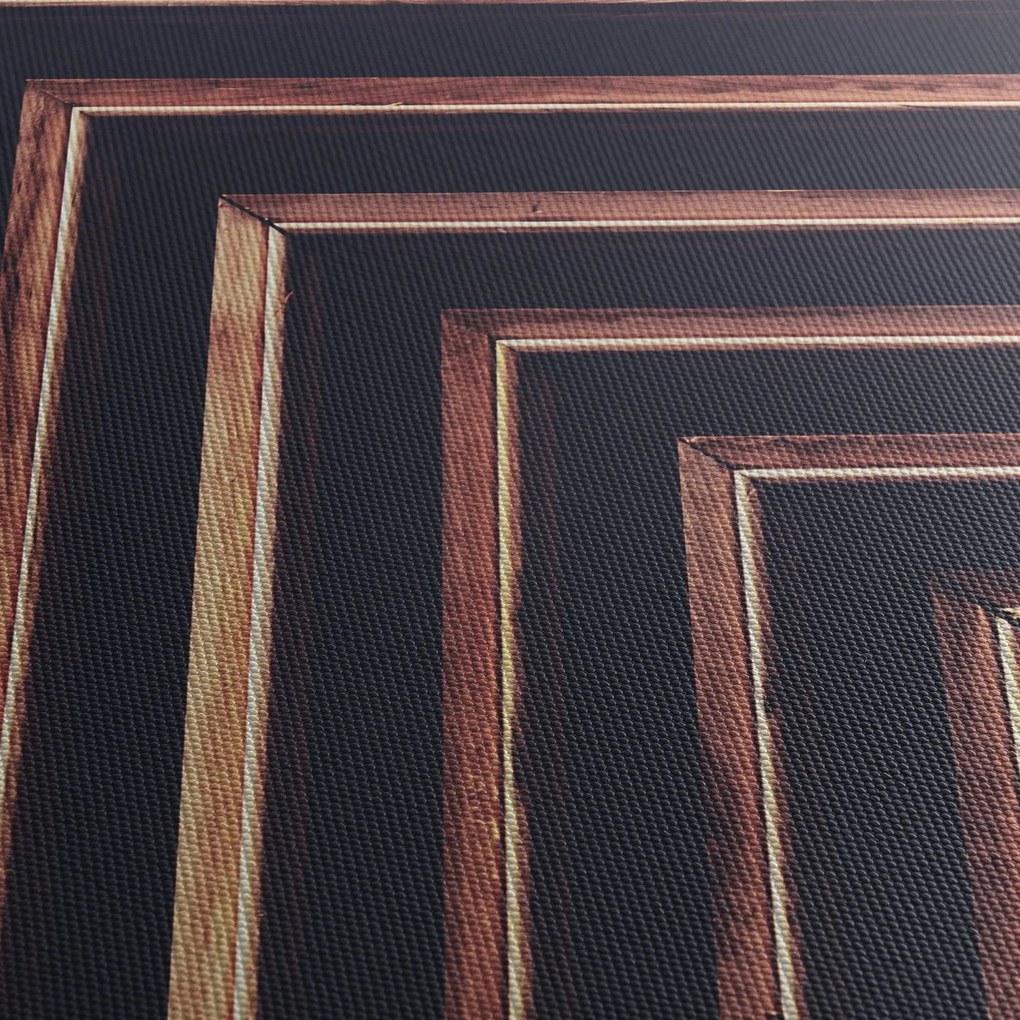 Obraz drewnianego motywu na czarnym tle (z zegarem) (90x30 cm)