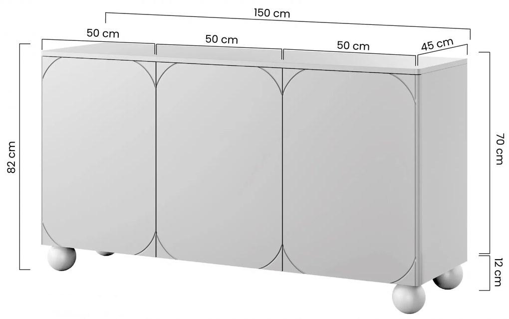 Komoda Sonatia II 150 cm trzydrzwiowa na nogach kulach - oliwka