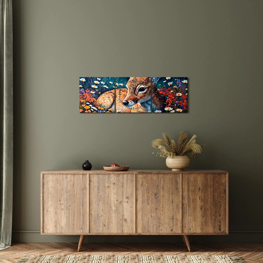Obraz - Malowany jeleń (z zegarem) (90x30 cm)