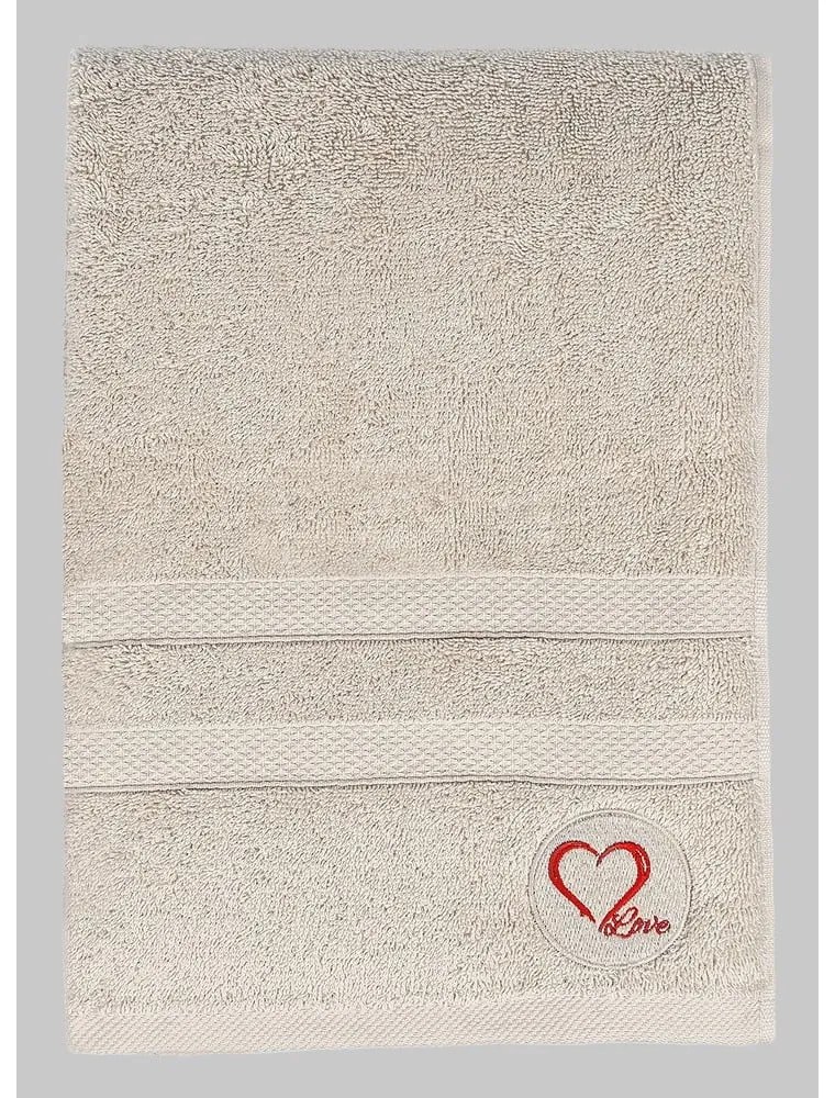 Beżowy bawełniany ręcznik kąpielowy frotte 70x140 cm Love – Foutastic