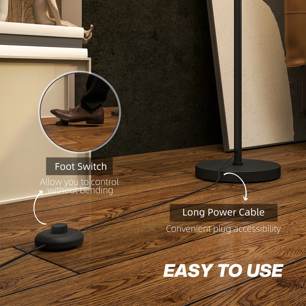 Lampa Stojąca HOMCOM z Dwukolorowym Abażurem, Metal, Czarno-Biały, z Przełącznikiem Nożnym