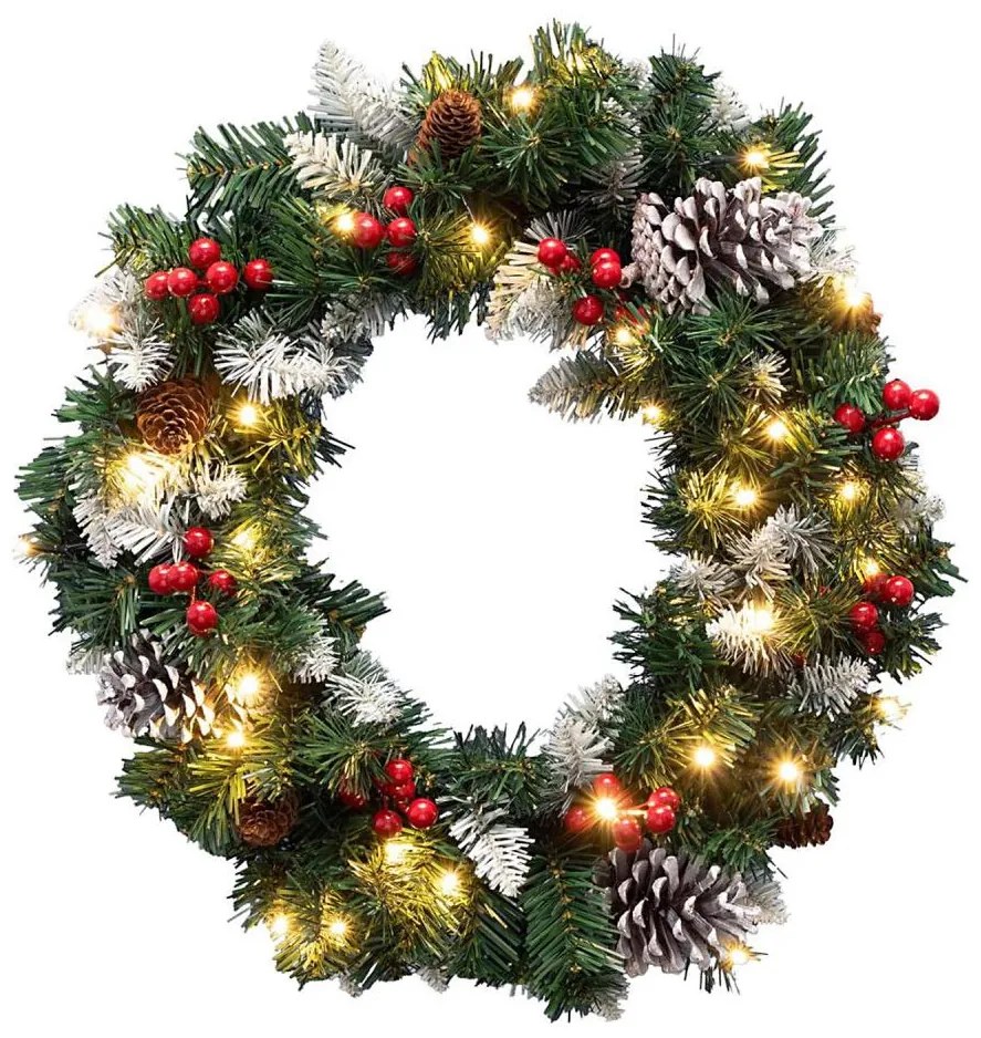 Wianek bożonarodzeniowy LED, 35×LED, zasilanie 3×AA, 8 trybów, średnica 45 cm, IP44, ciepłe białe światło