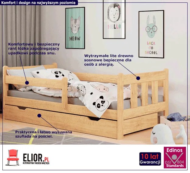 Sosnowe łóżko do pokoju dziecięcego A9-W31