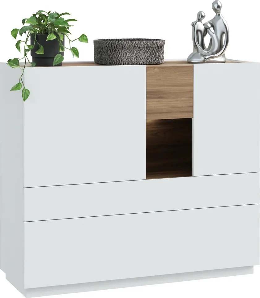 Wysoka komoda z półką Lewisville 331, Secret Grey/dąb Valencia