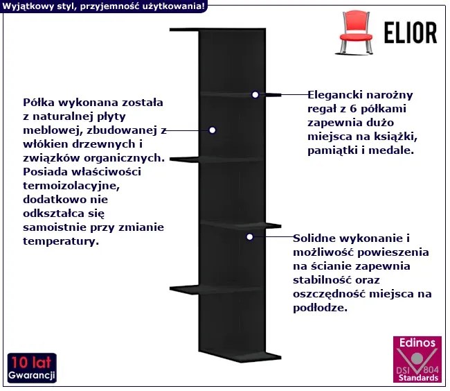 Czarna narożna półka wisząca T0-P68