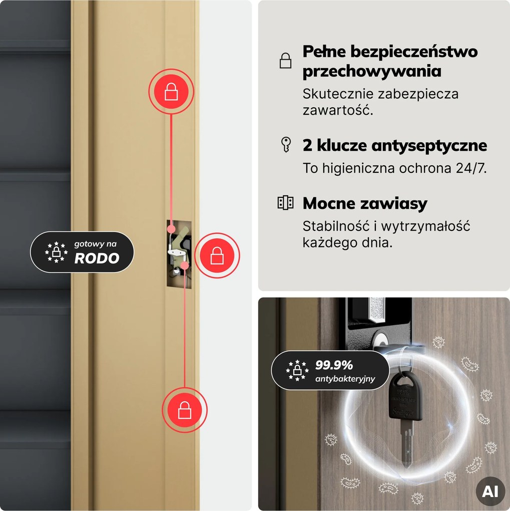 Szafa biurowa metalowa na akta antracytowa/orzech, 450x1850x400 mm: ALEX Eco Design