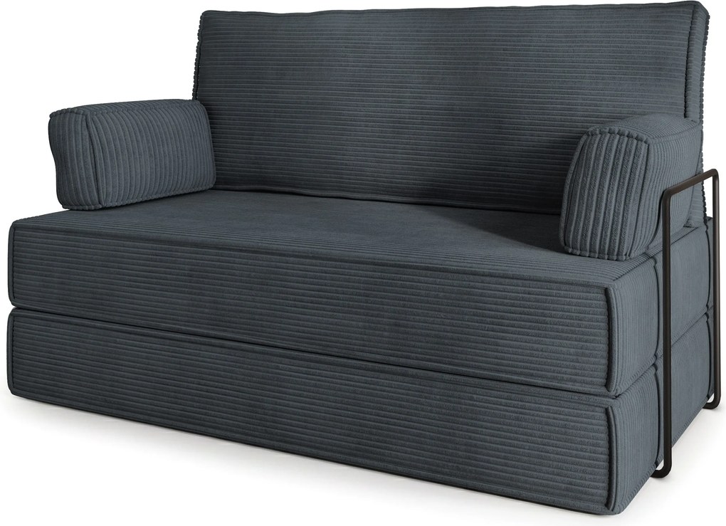 Masseno Sofa piankowa LADIA z funkcją spania, Kanapa z pianki do salonu, Bezmontażowa, Tkanina sztruksowa – Grafitowy POSO 34