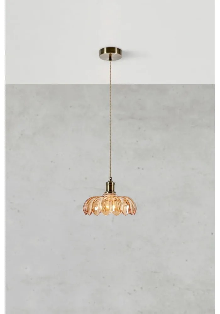 Lampa wisząca w kolorze mosiądzu z z bursztynowym szklanym kloszem ø 25,5 cm Kurage – Markslöjd