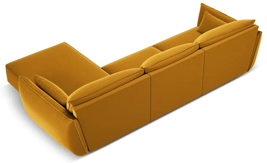 Musztardowy aksamitny narożnik (prawostronny/z szezlongiem) Vanda – Mazzini Sofas