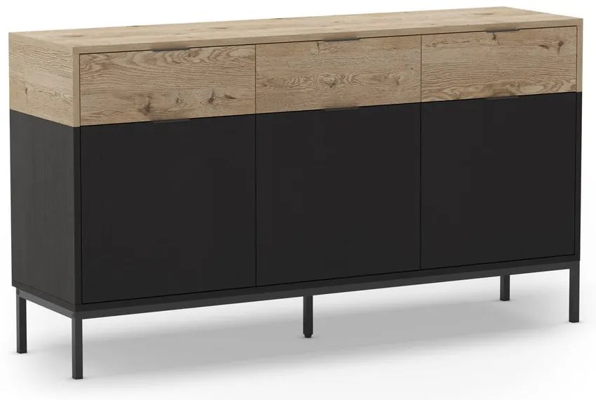 Czarna niska komoda w dekorze dębu 150x80 cm Marion – Marckeric