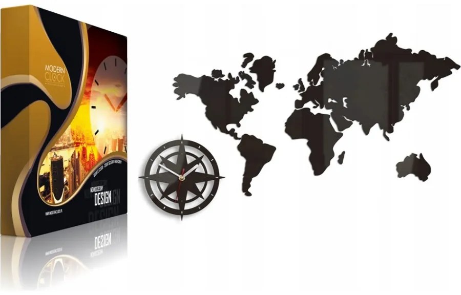 Zegar na ścianę mapa świata akrylowy naklejany kompas do salonu duży loft