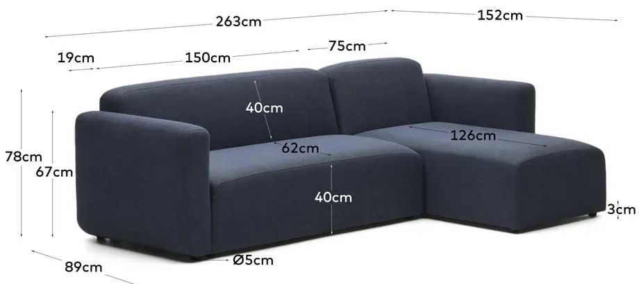 Ciemnoniebieski narożnik (z przestawnym narożnikiem) Neom – Kave Home