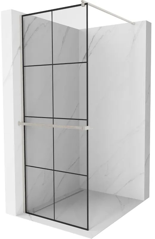 Mexen Kioto+ ścianka prysznicowa z półką Walk-in 70 x 200 cm, czarny wzór, nikiel szczotkowany - 800-070-121-97-77