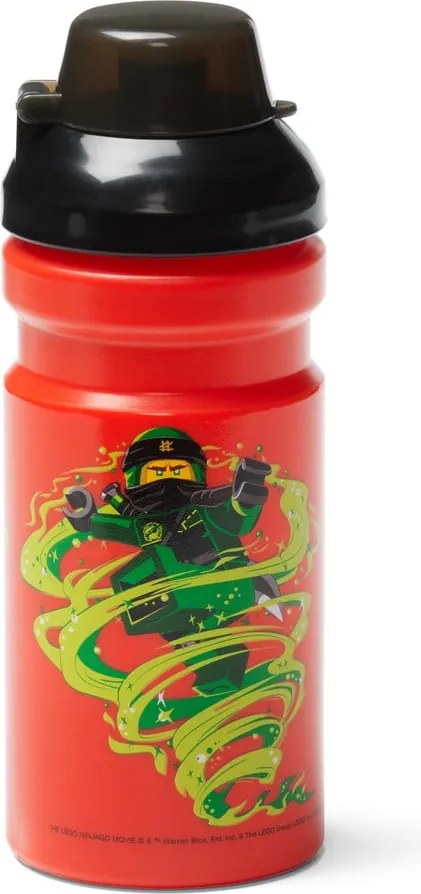 Czerwona butelka na wodę z czarną zakrętką LEGO® Ninjago, 390 ml