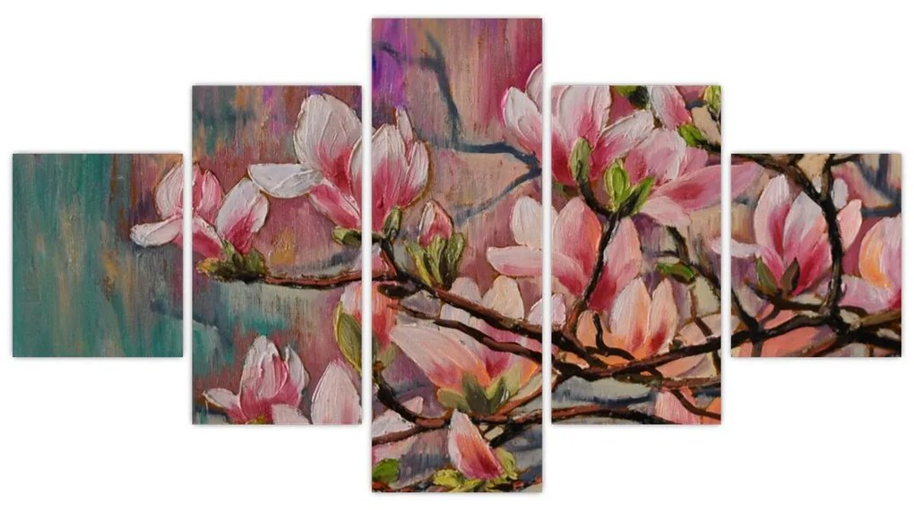 Obraz - Obraz olejny, Kwitnąca sakura (125x70 cm)