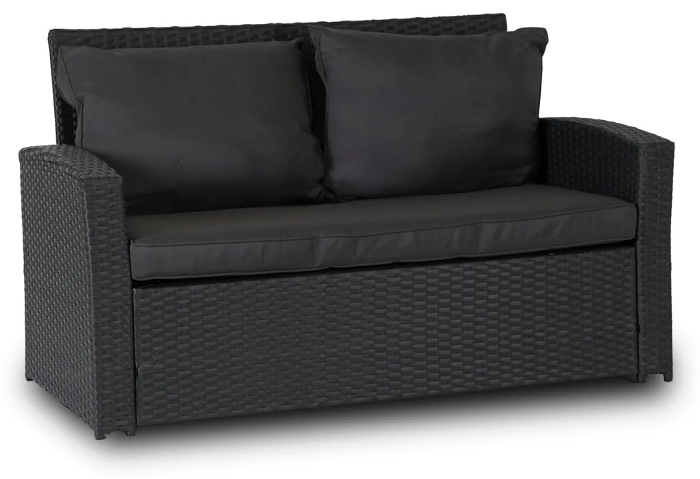 Zestaw Mebli Ogrodowych FLORYDA Ciemnoszary Sofa Krzesła Pufy Stolik Tarasowy Technorattan Nowoczesny