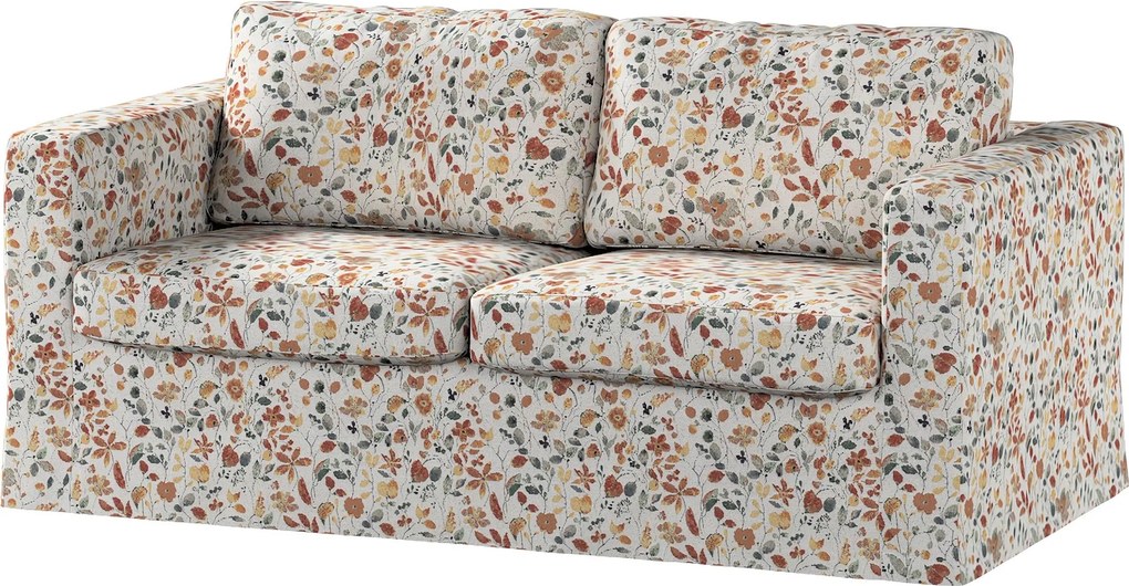 Pokrowiec na sofę Karlstad 2-osobową nierozkładaną długi kolor pomarańczowy tkanina strukturalna, wzorzysta