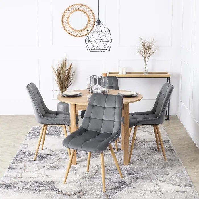 Krzesło Tapicerowane do Salonu RODRI Szare Welurowe Nowoczesne Loft