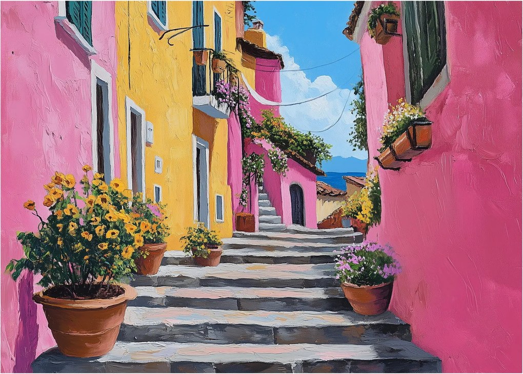 Obraz na szkle - Różowa uliczka (70x50 cm)