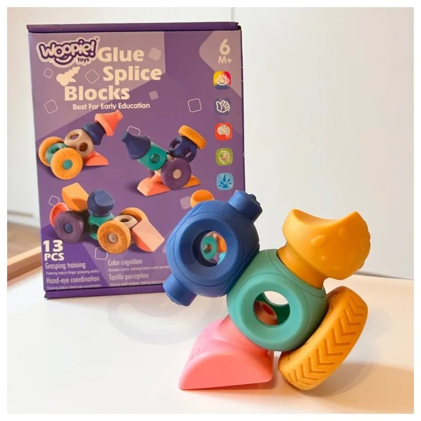 Woopie baby klocki sensoryczne konstrukcyjne układanka do ściskania 13 el.