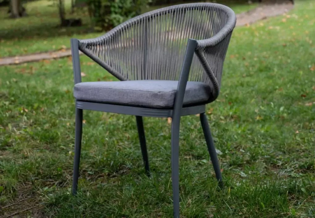 Krzesło ogrodowe Conte z liny i aluminium – nowoczesne krzesło na taras, balkon i do ogrodu