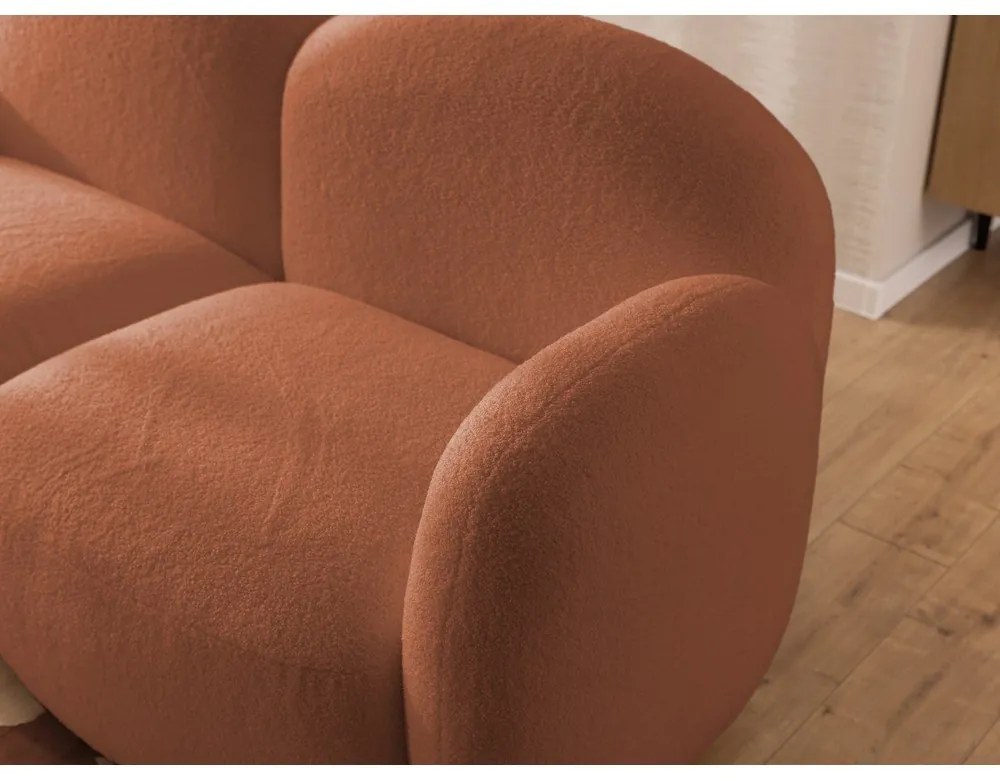 Narożnik z materiału bouclé (lewostronny/z szezlongiem) w kolorze terakoty Orbit – Ropez