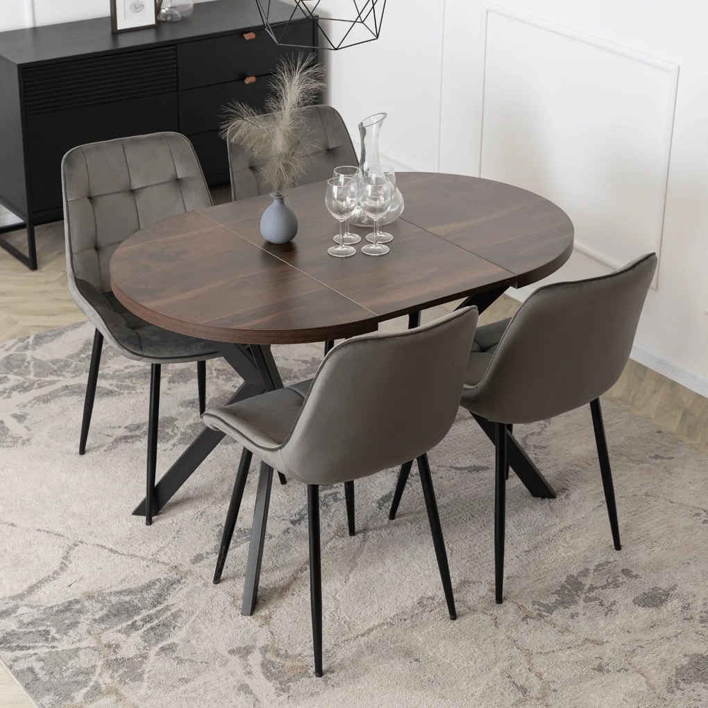 Stół Okrągły Rozkładany DORIAN 80-160 cm Orzech/Czarny Nowoczesny Loft