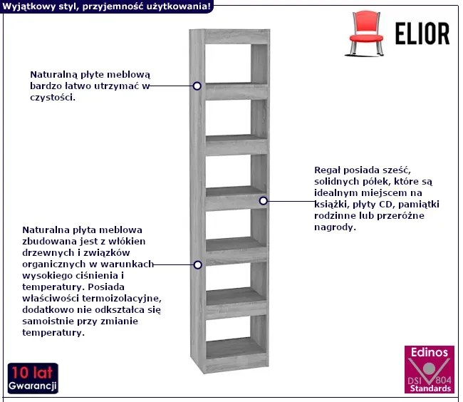 Wysoki regał na książki w kolorze szarego dębu Orion 27X