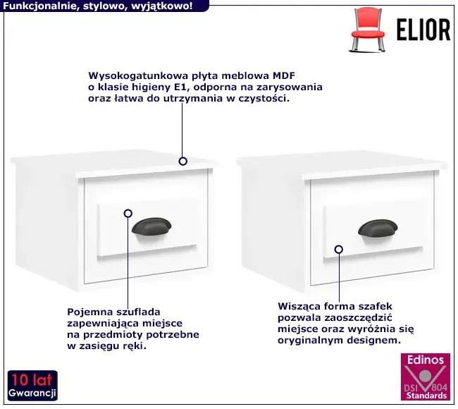 Komplet wiszących szafek nocnych biały połysk - Tavira