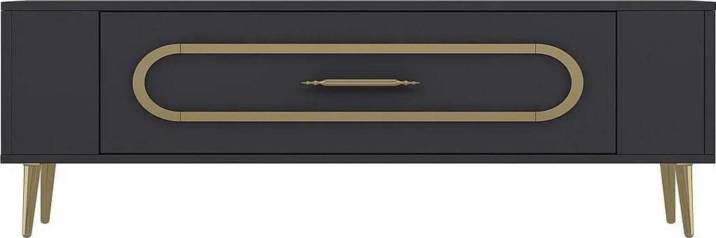 Stojak pod TV – 120 cm x 48,2 cm x 26,4 cm – Antracyt i złoto – Drewno