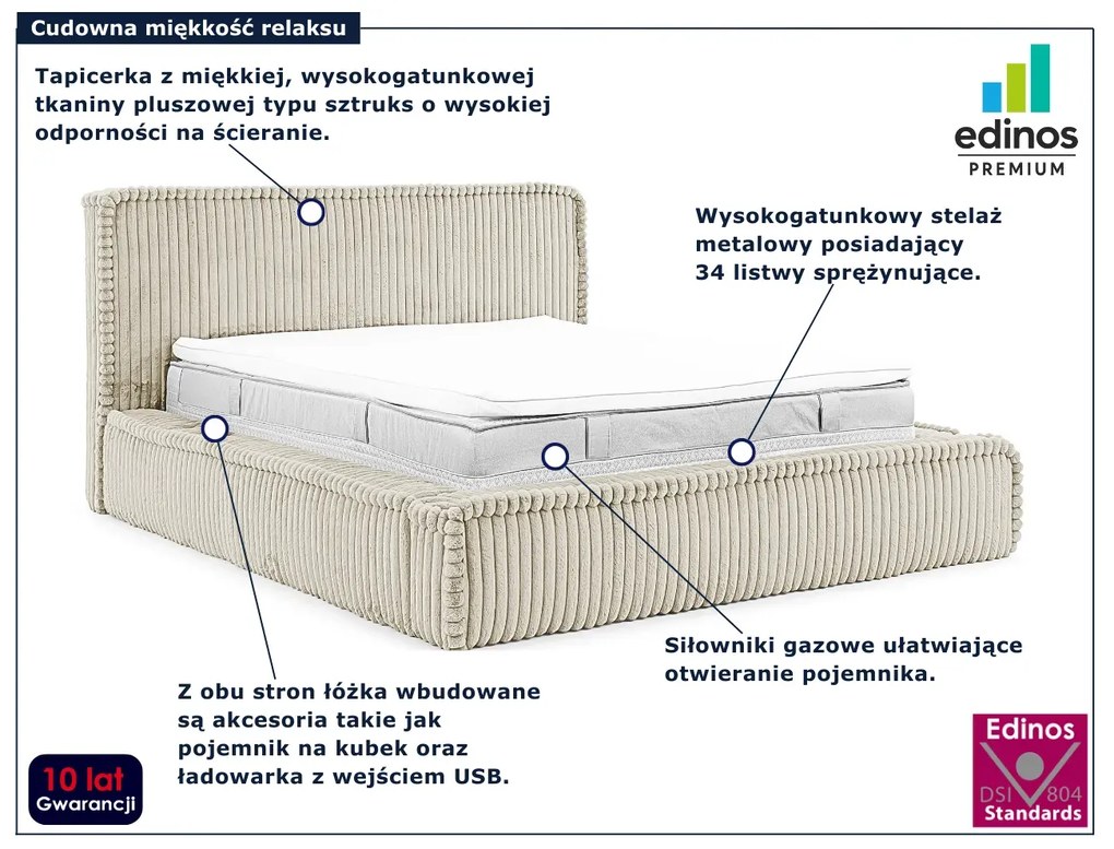 Beżowe łóżko tapicerowane z USB 5 rozmiarów M9-Z40