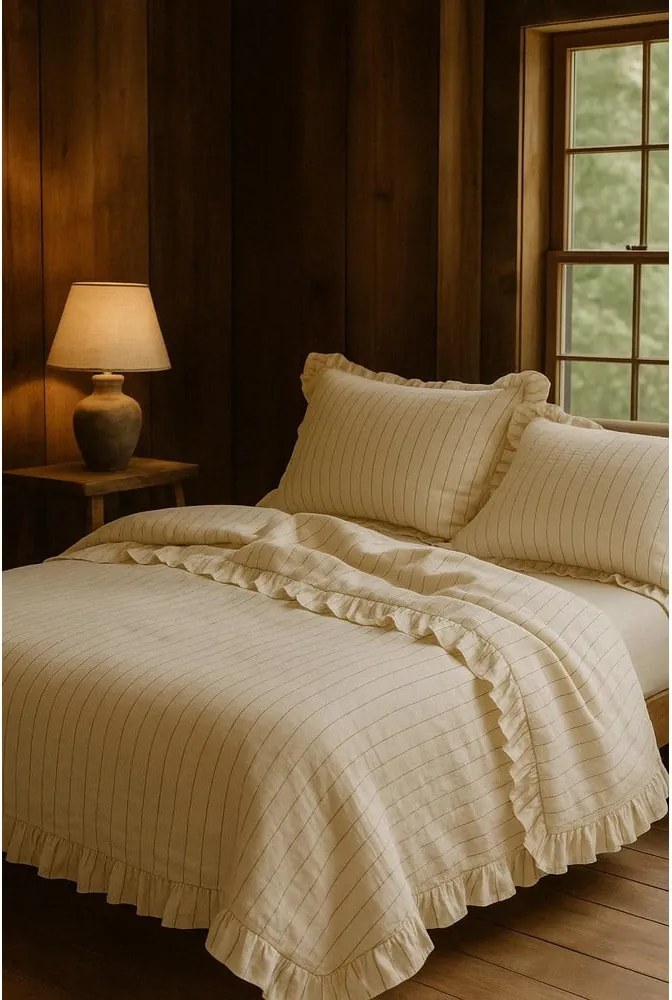 Beżowa pościel jednoosobowa z bawełny renforcé 140x200 cm Amalia Striped – Mila Home Luxury