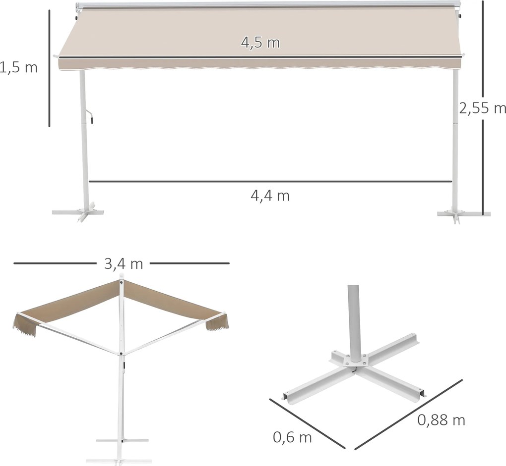 Outsunny markiza stojąca ogrodowa ze składanym ramieniem taras beżowy 4 x 3 m