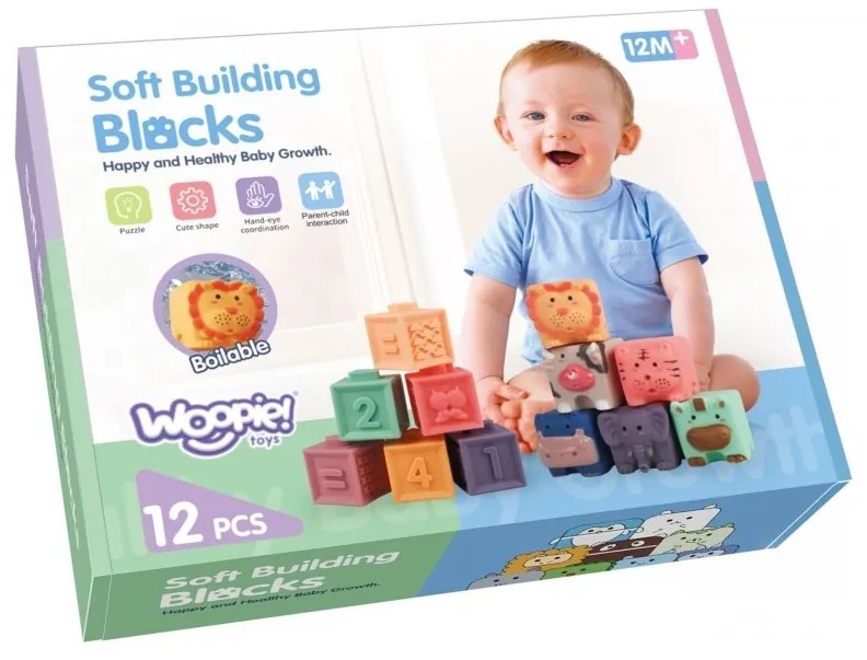 Woopie baby klocki sensoryczne układanka do ściskania dźwięk nauka liczenia 12 el.