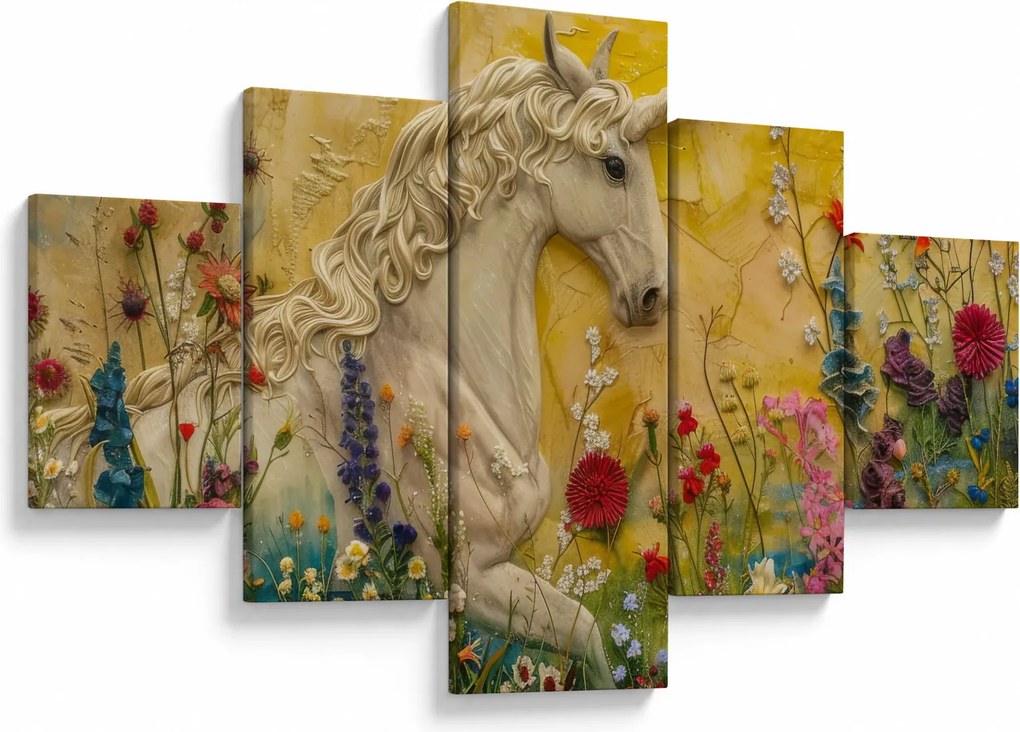 Obraz - Jednorożec z kwiatami (125x70 cm)