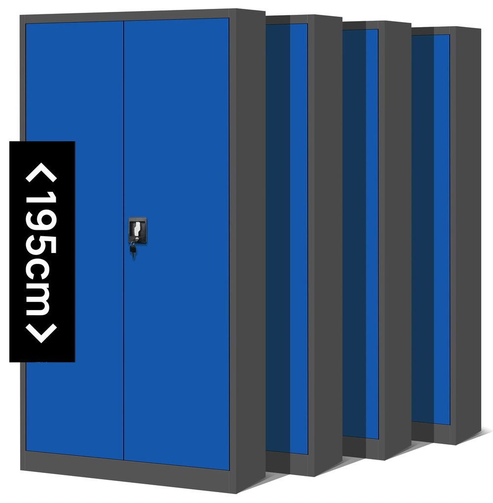 Zestaw 4x szafa biurowa metalowa na akta antracytowo-niebieska, 900x1950x400 mm: JAN H