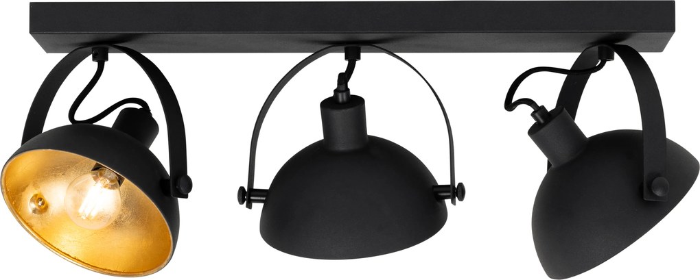 Industrialna lampa sufitowa czarna ze złotem 3-światła regulowana - Magnax