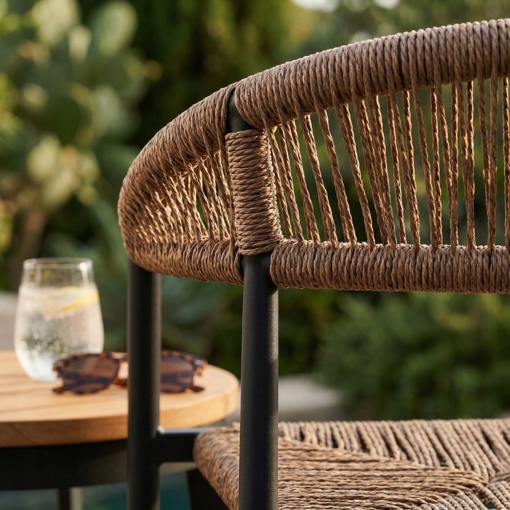 Krzesło Ogrodowe Czarne 56x60x78 cm Plecione Brązowe Sznurki Nowoczesne