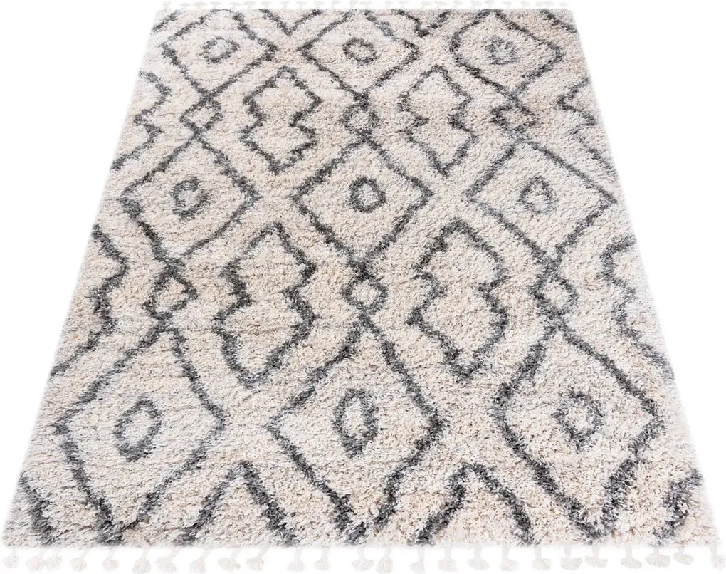 Kremowy dywan shaggy w azteckie wzory B2-T50