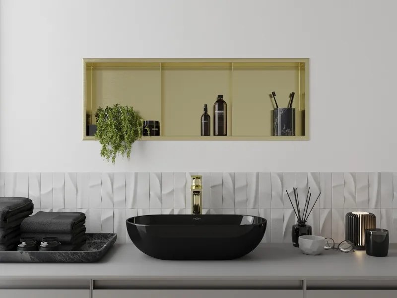 Mexen X-Wall-R półka wnękowa z kołnierzem i półką 90 x 30 cm, złota szczotkowana - 1950903010S