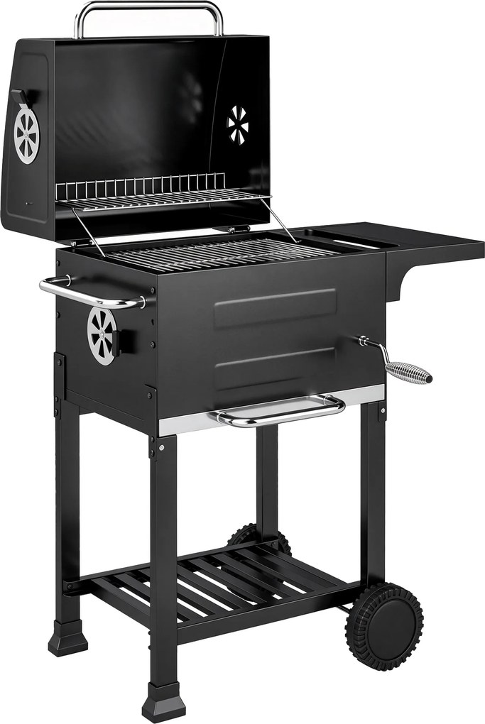 Outsunny Kompaktowy grill węglowy z pokrywą, termometrem, składanym bocznym blatem, szufladą na popiół i otworami wentylacyjnymi | Aosom PL