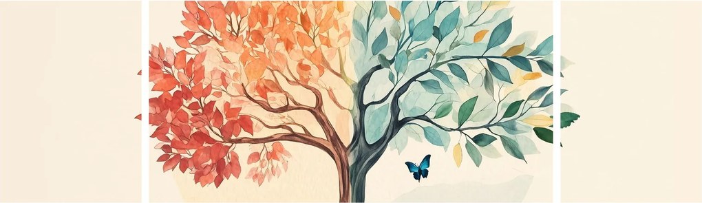 Obraz – Podwójne drzewo z motylem (170x50 cm)