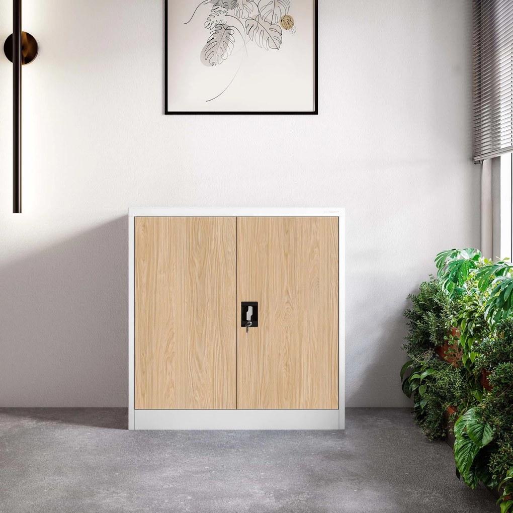 Szafka na akta osobowe, niska, biała/dąb sonoma, 900x930x400 mm: BEATA Eco Design