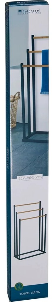 Wieszak metalowy na ręczniki Bambus 45 × 23 × 85 cm, czarny
