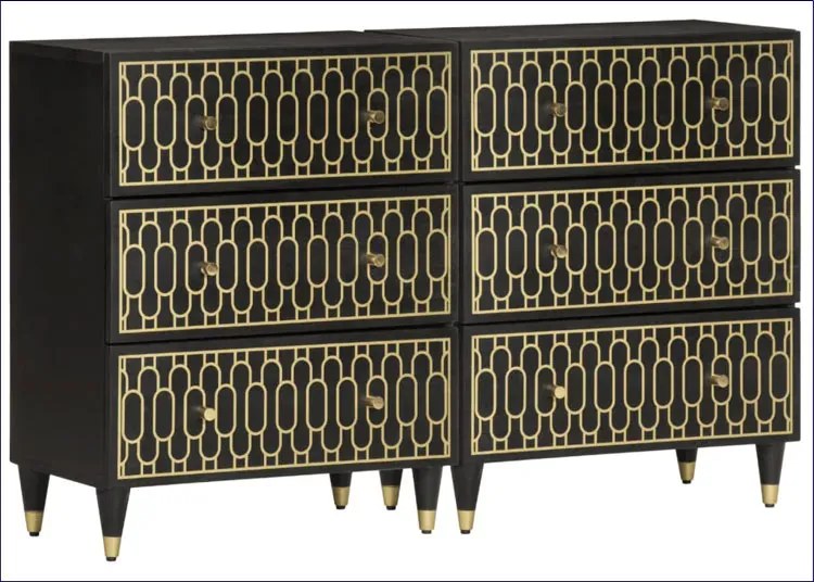 Czarna drewniana komoda z szufladami retro N6-T38