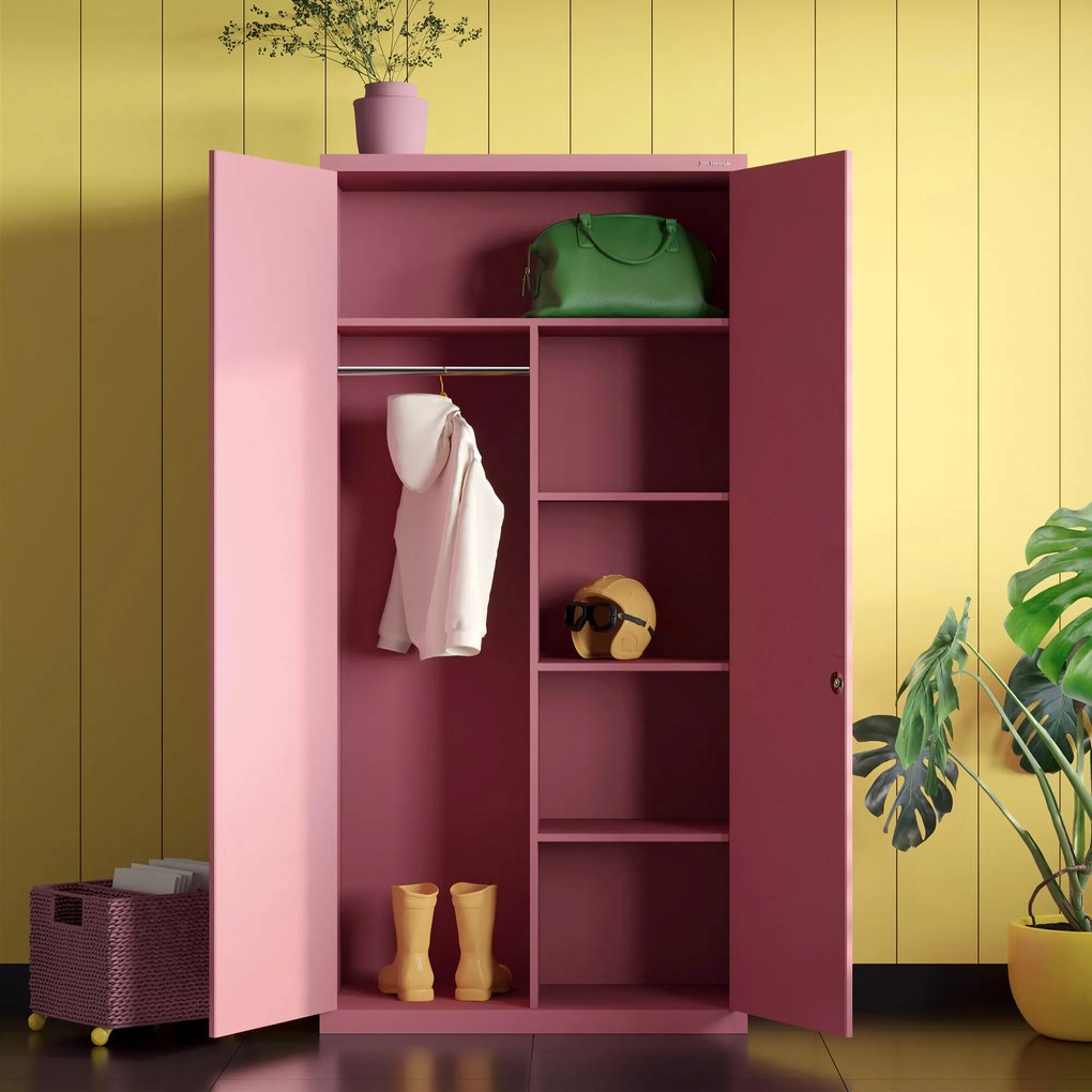 Szafa metalowa wielofunkcyjna zamykana: Fresh Style DAWID, 900 x 1850 x 450 mm, pudrowy róż