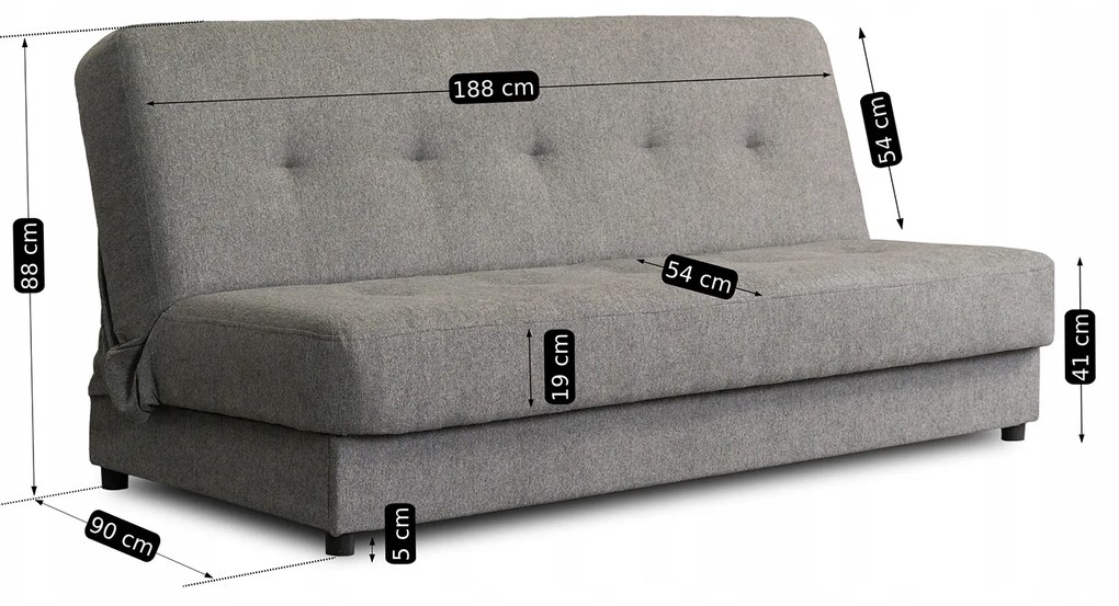 Sofa z Funkcją Spania ARUBA Wersalka Rozkładana Dwuosobowa Szara Nowoczesna do Salonu