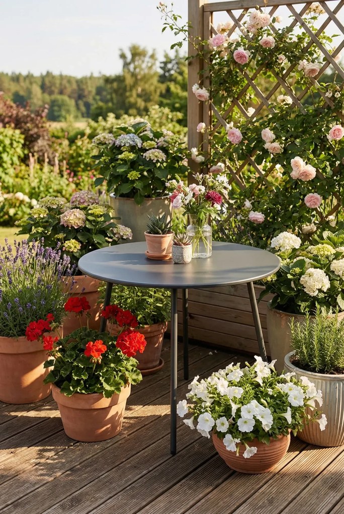 Szary okrągły stolik ogrodowy B3-B38