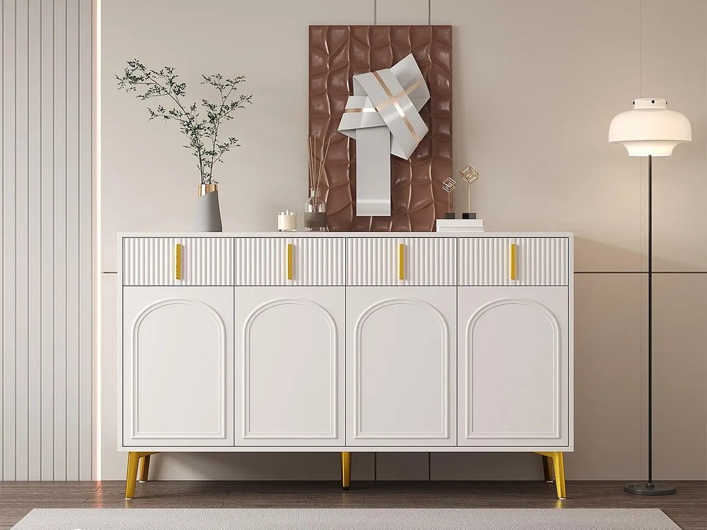 Bufet skandynawski - 4 drzwi i 4 szuflady - z regulowanymi półkami - Biały